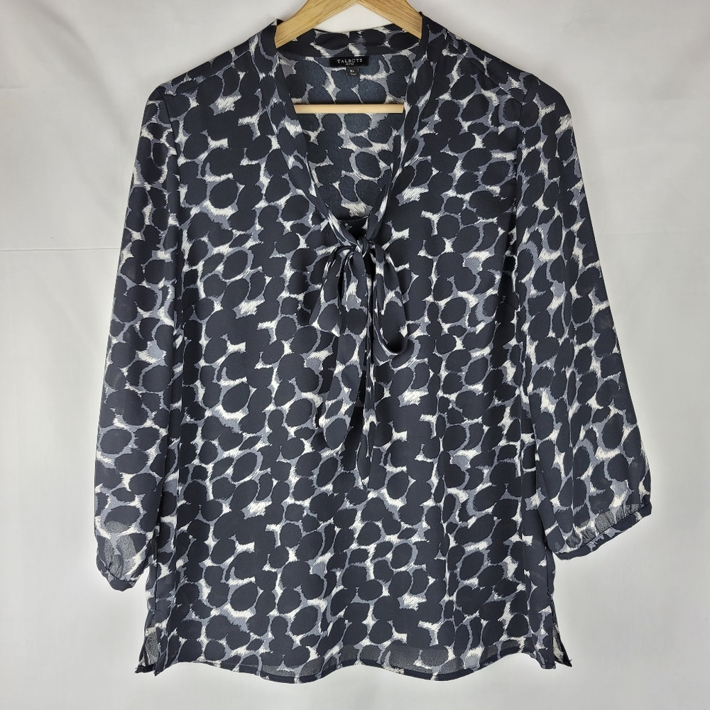 Talbots Women's 3/4 Sleeve Tie Neck Blouse Size 8P